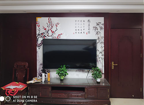 上街中式家庭装修电视柜效果展示
